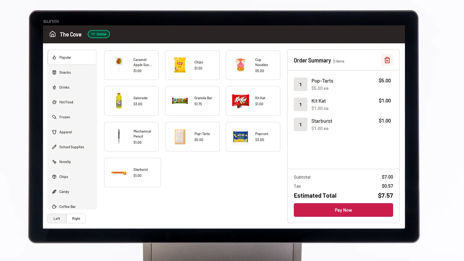 RallyOrder point-of-sale running a school store checkout